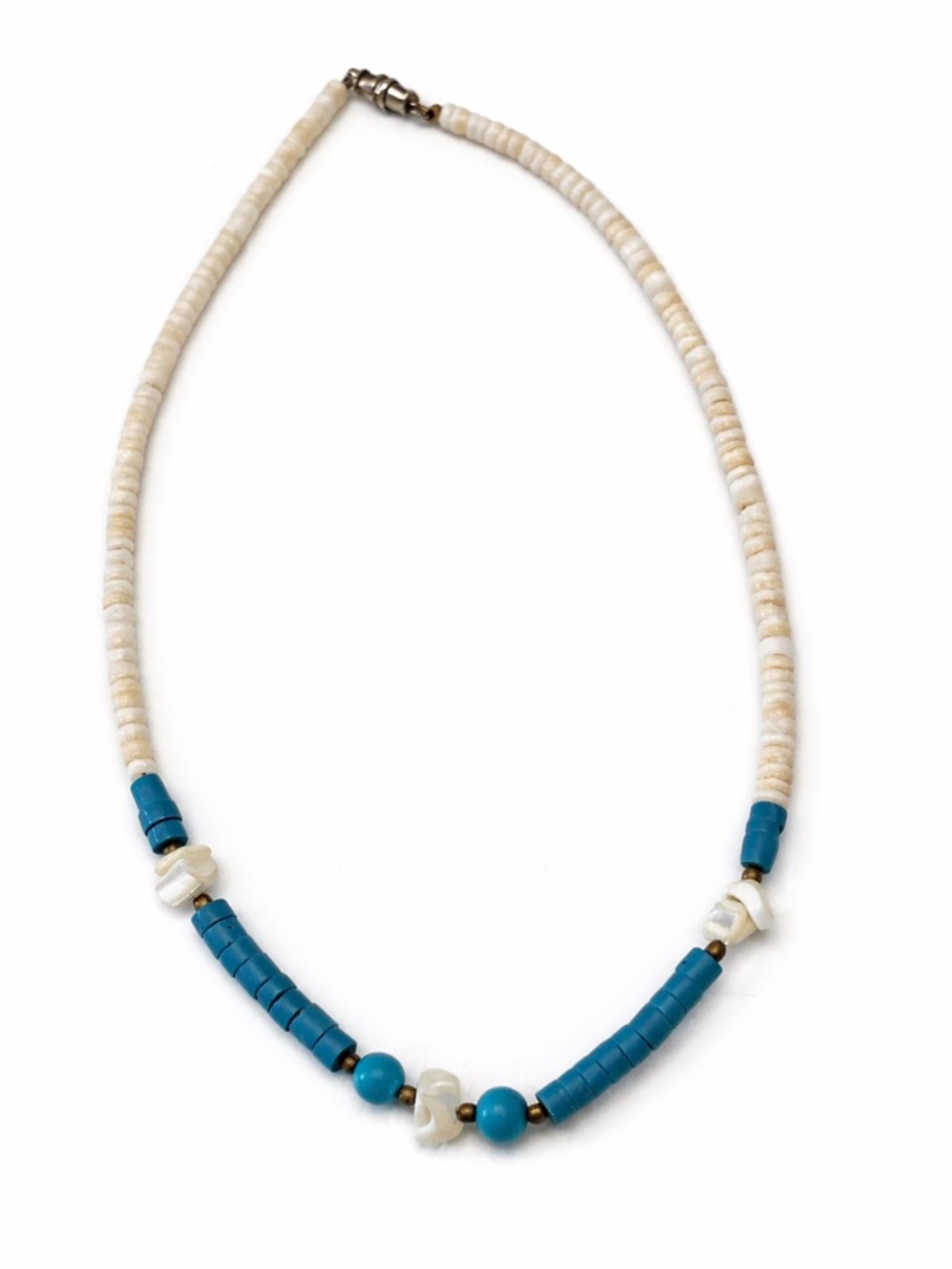 Shell Heishi & Turquoise Beaded Necklace Boho Beach Southwestern Style - Picture 2 of 5